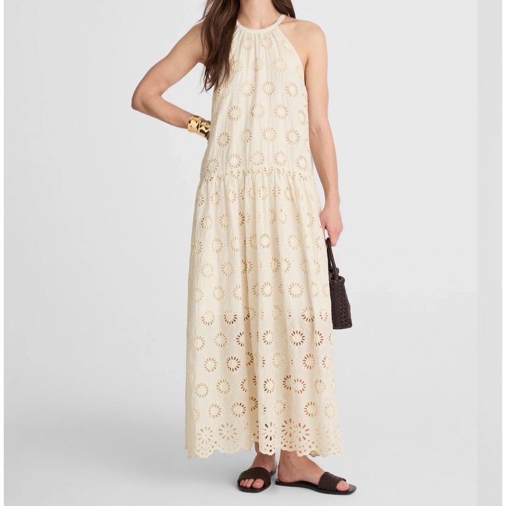 Madewell Halter Floral Eyelet Drop‎ Waist Maxi Dress Antique Cream size L NV409